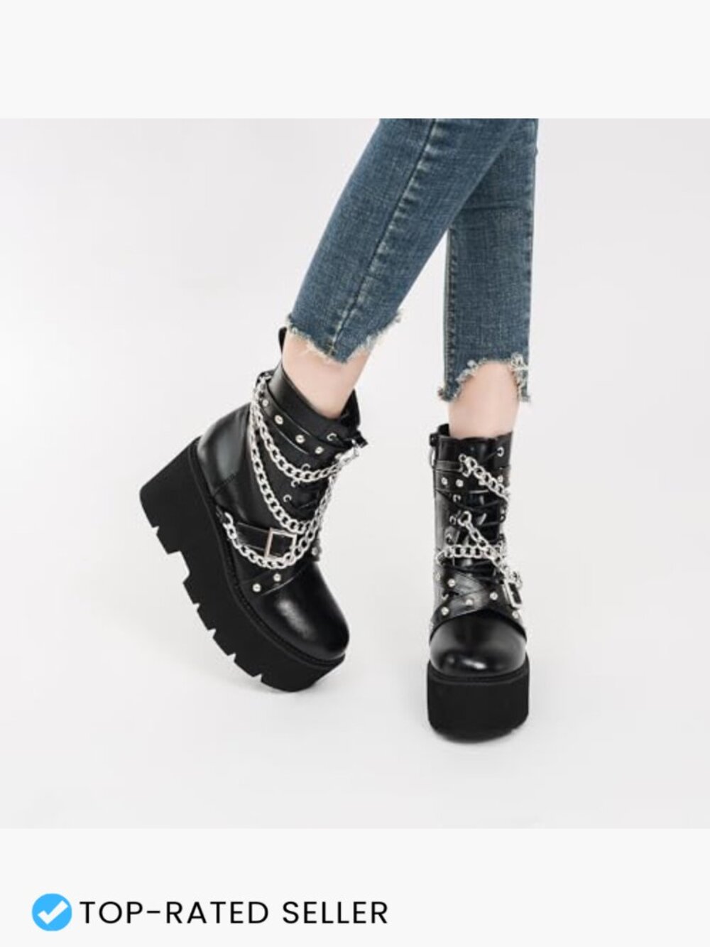 Chunky Platform Combat Ankle Booties Punk Goth Boots Women's Fashion Mid Calf - Picture 6 of 7